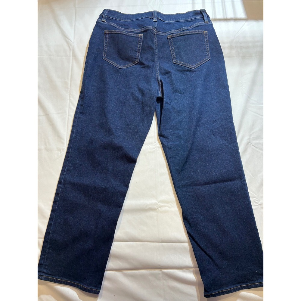 Lands End Womens Petite Size 12 Straight Leg Jeans Dark Wash Indigo Blue Denim